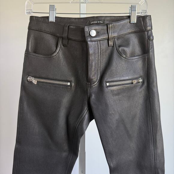 Anine Bing sz 36 or 6 black‎ zipper 100% leather pants NWT - Picture 3 of 10